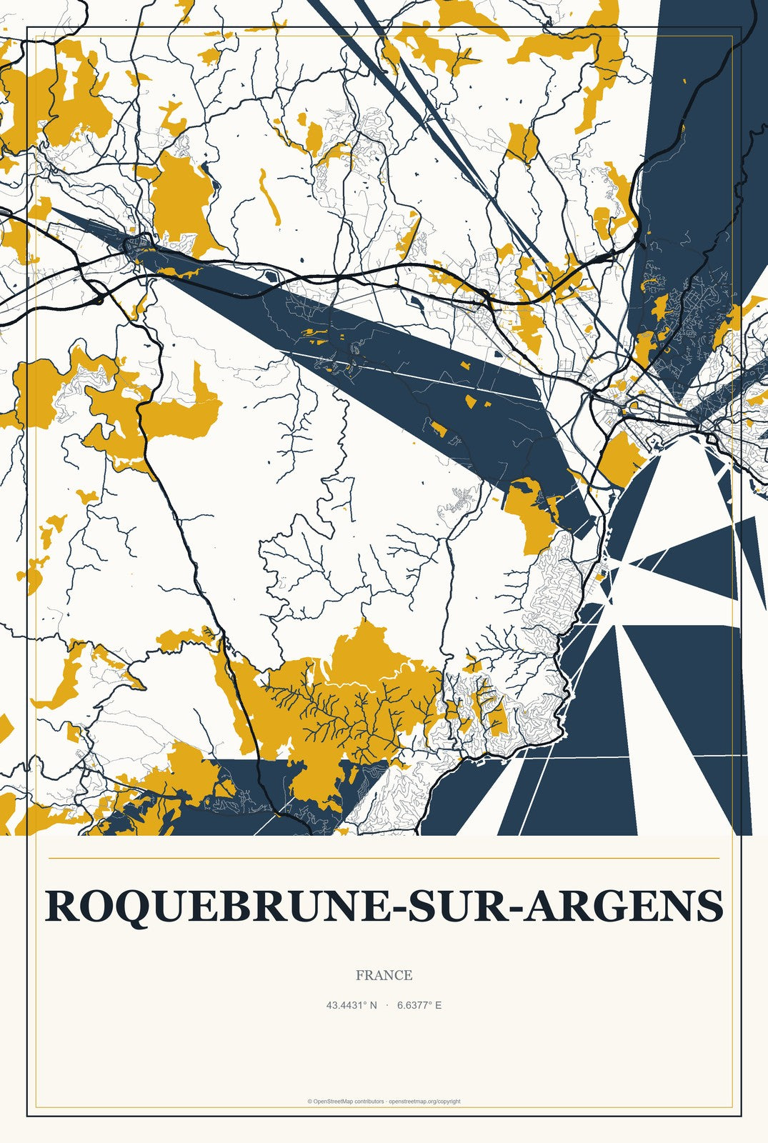 Roquebrune-sur-Argens, France City Map Aluminum Sign in Citrine Modern style