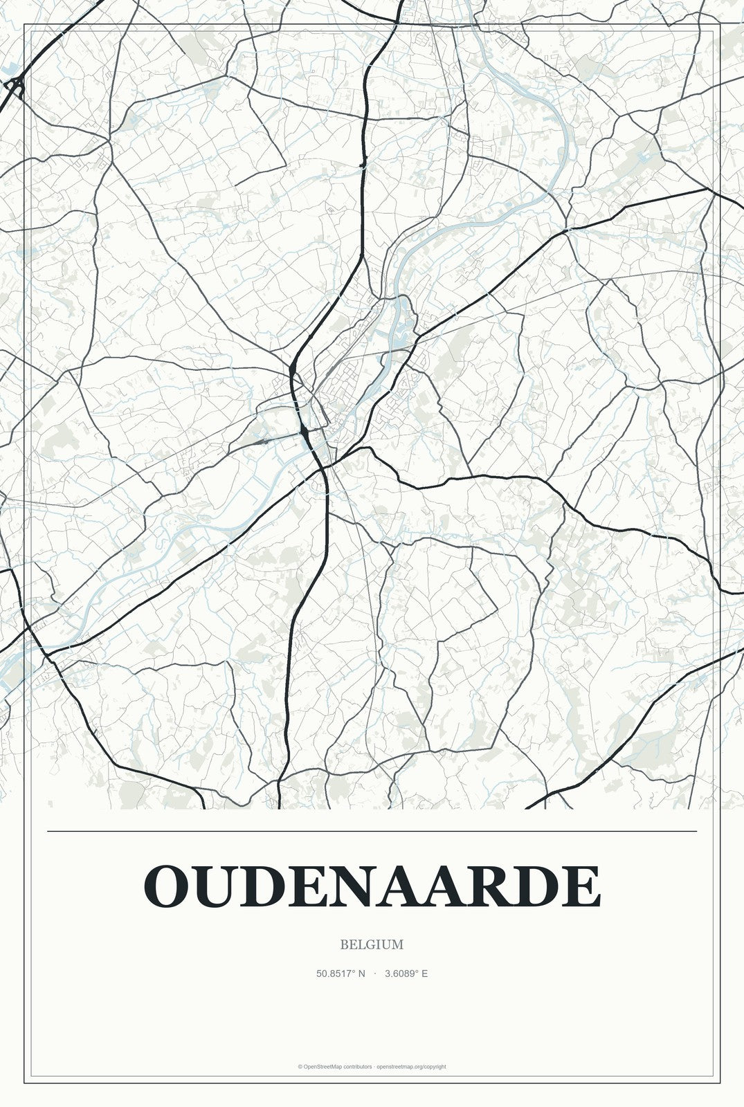 Oudenaarde, Belgium City Map Aluminum Sign in Gallery Air style