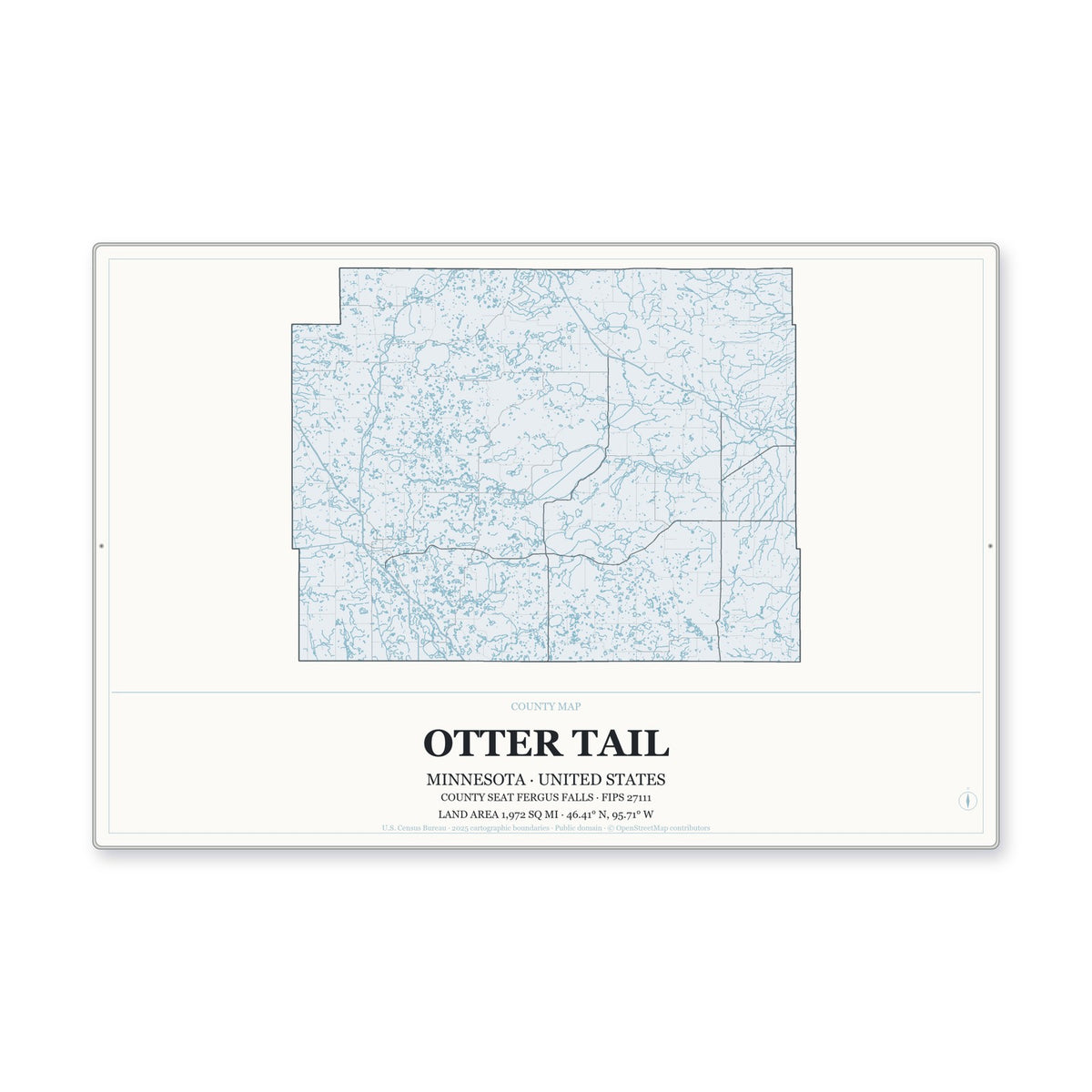 Otter Tail County, Minnesota Map Aluminum Sign in Gallery Air style