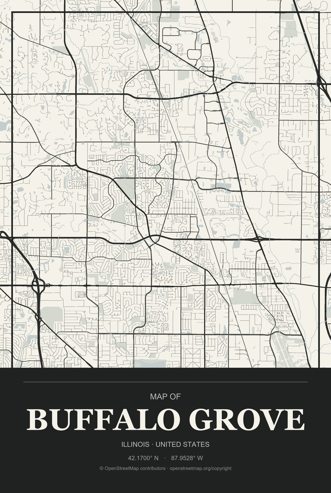 Buffalo Grove, Illinois City Map Aluminum Sign in Museum Plaque style