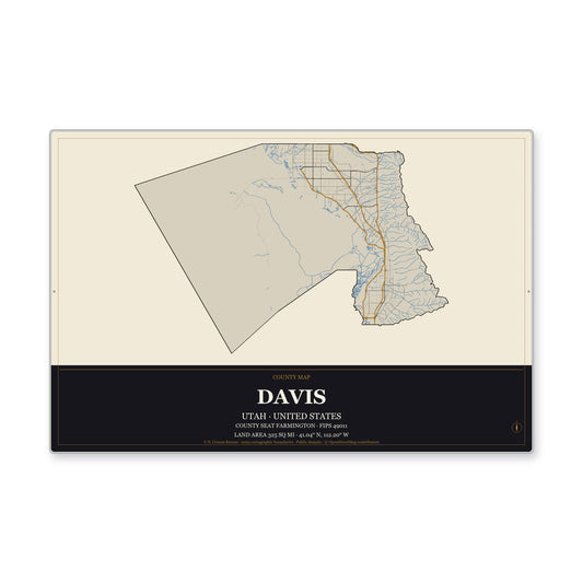 Davis County, Utah Map Aluminum Sign in Museum Plaque style