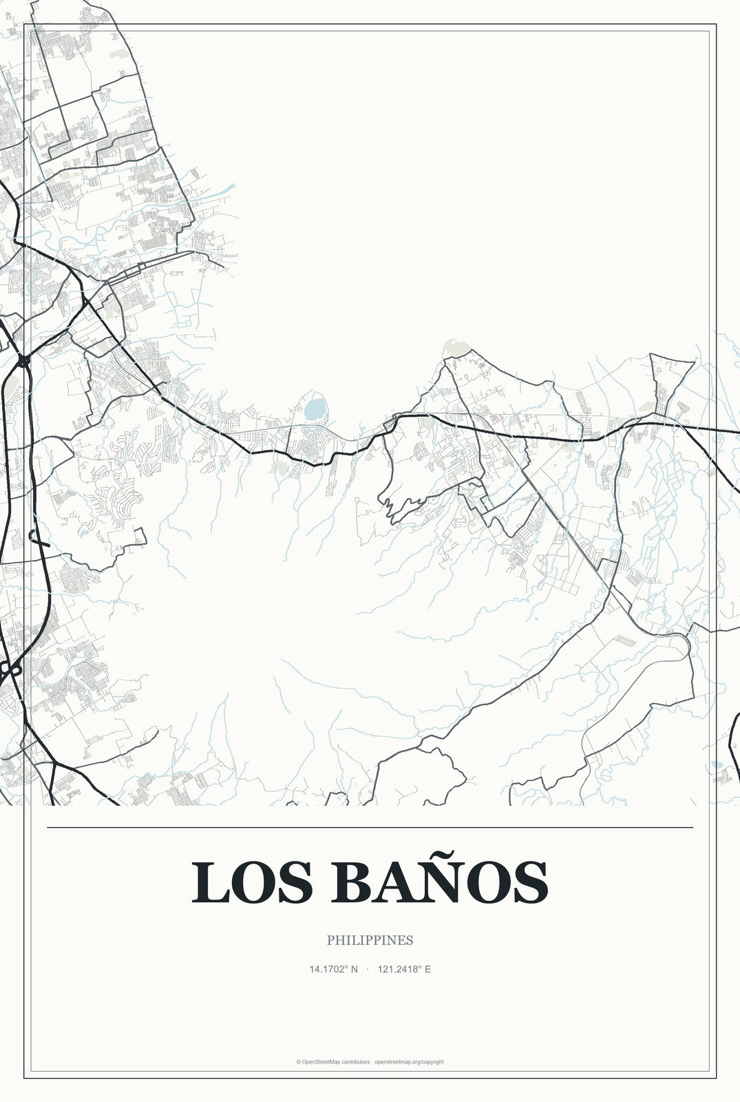 Los Baños, Philippines City Map Aluminum Sign in Gallery Air style