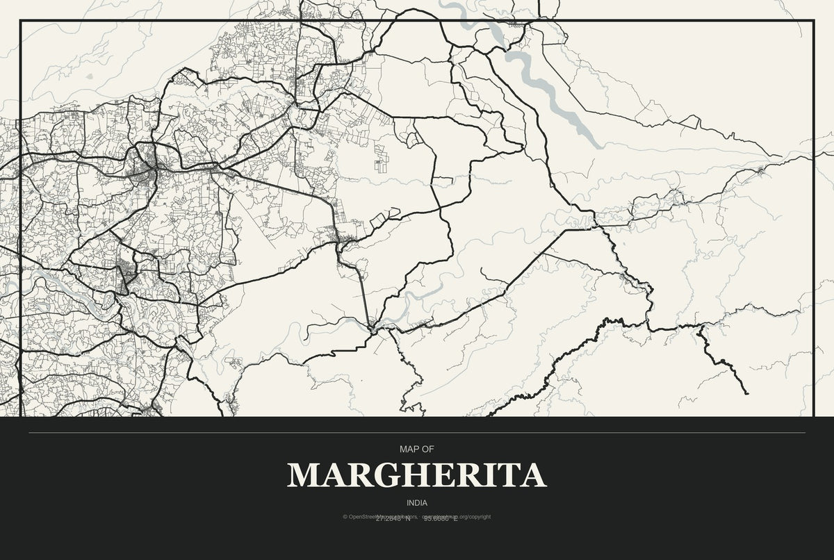Margherita, India City Map Aluminum Sign in Museum Plaque style