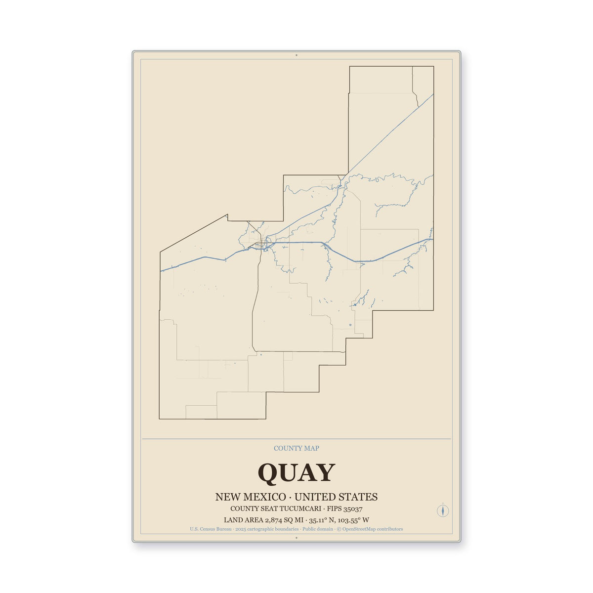 Quay County, New Mexico Map Aluminum Sign in Heritage Nautical style