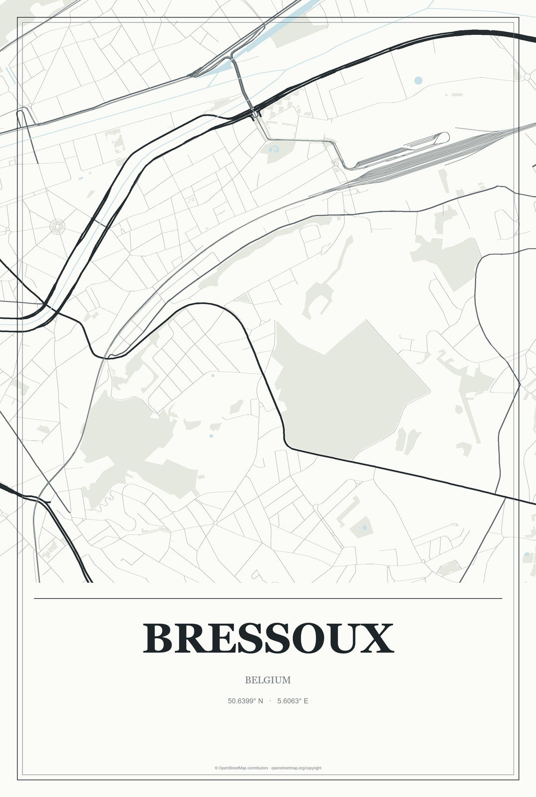 Bressoux, Belgium City Map Aluminum Sign in Gallery Air style