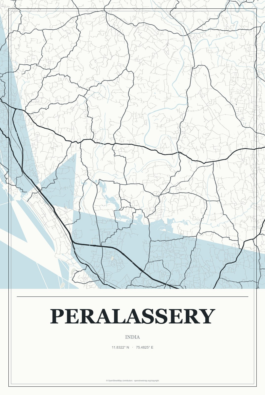 Peralassery, India City Map Aluminum Sign in Gallery Air style