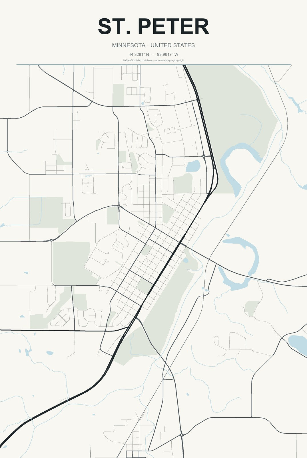 St. Peter, Minnesota City Map Aluminum Sign in Headline Atlas style
