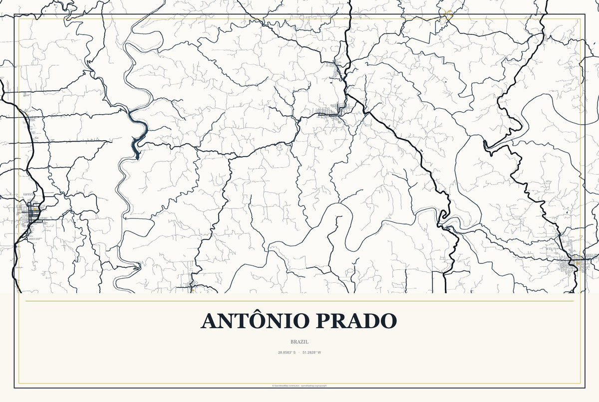 Antônio Prado, Brazil City Map Aluminum Sign in Citrine Modern style