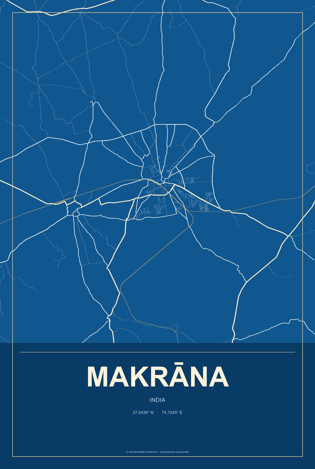 Makrāna, India City Map Aluminum Sign in Harbor Cobalt style