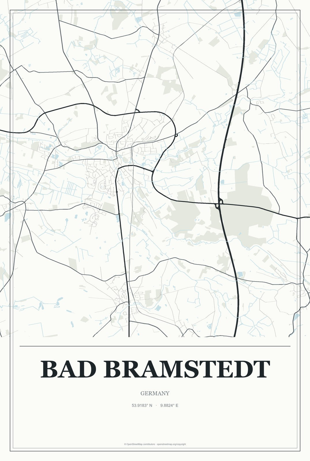 Bad Bramstedt, Germany City Map Aluminum Sign in Gallery Air style