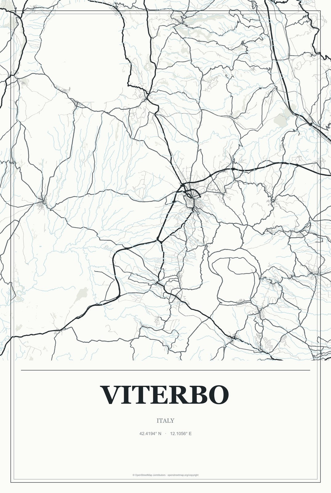 Viterbo, Italy City Map Aluminum Sign in Gallery Air style