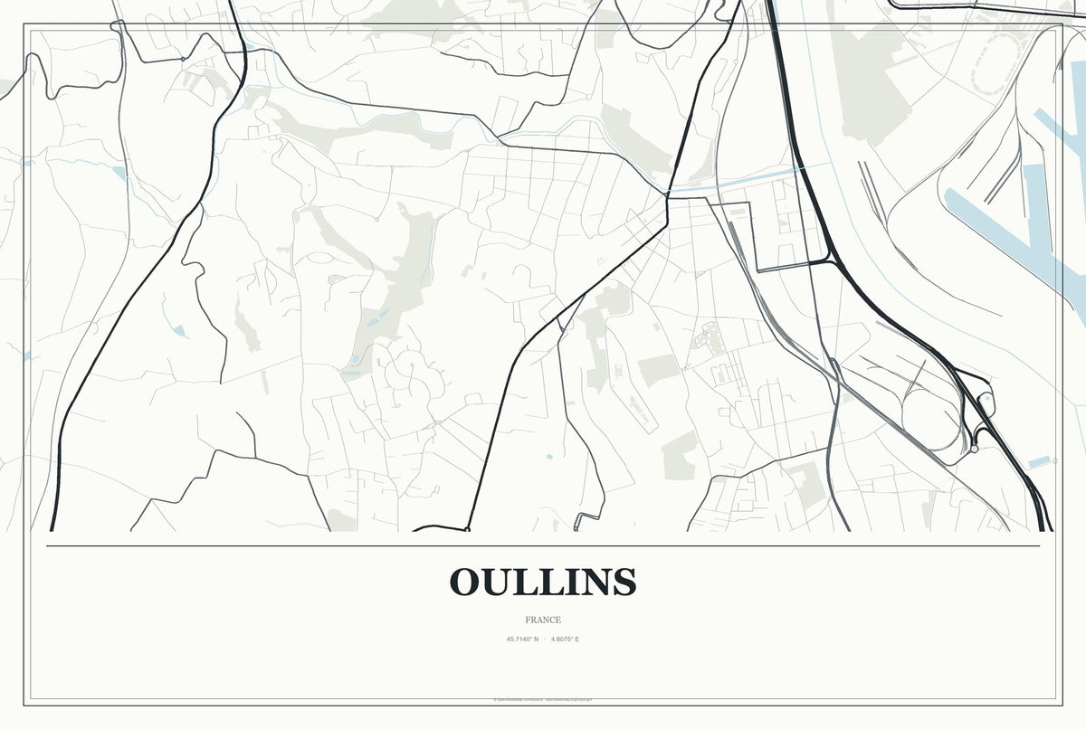 Oullins, France City Map Aluminum Sign in Gallery Air style
