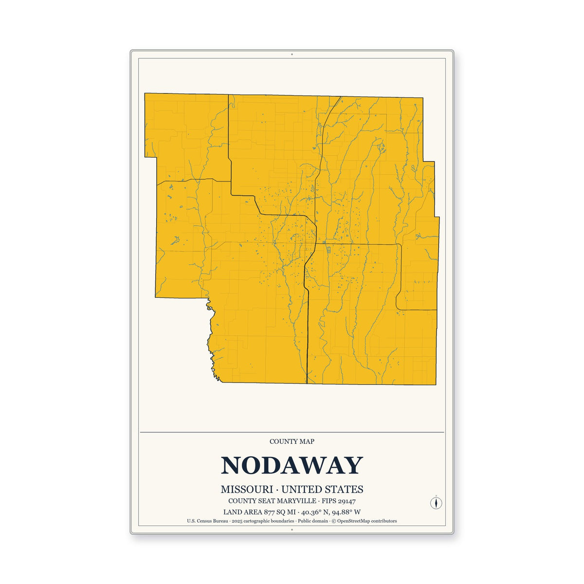 Nodaway County, Missouri Map Aluminum Sign in Citrine Modern style