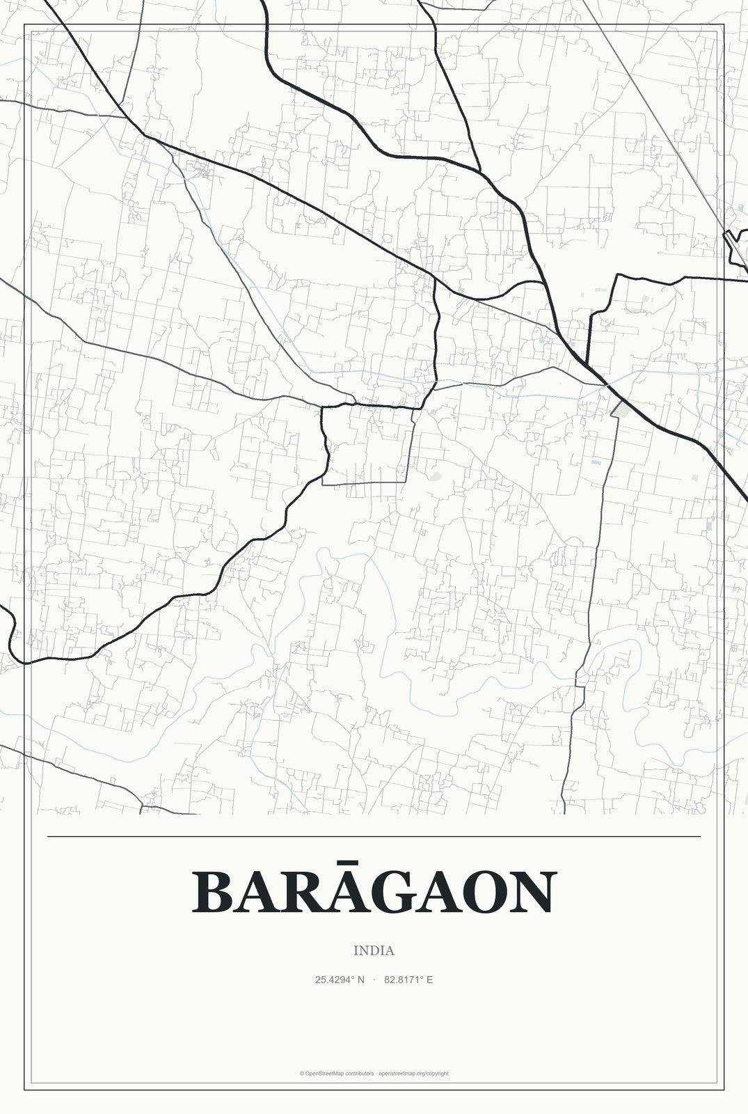 Barāgaon, India City Map Aluminum Sign in Gallery Air style
