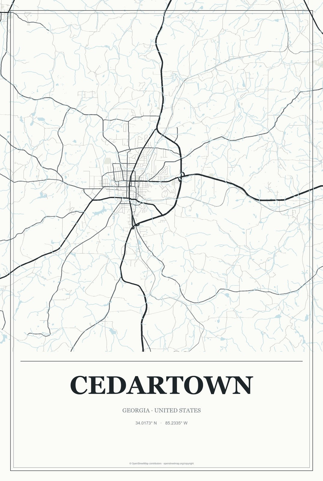Cedartown, Georgia City Map Aluminum Sign in Gallery Air style