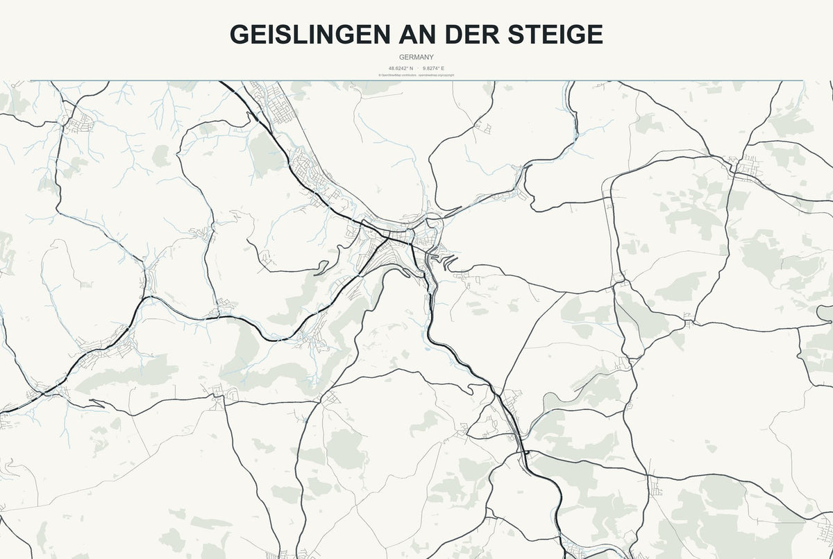 Geislingen an der Steige, Germany City Map Aluminum Sign in Headline Atlas style