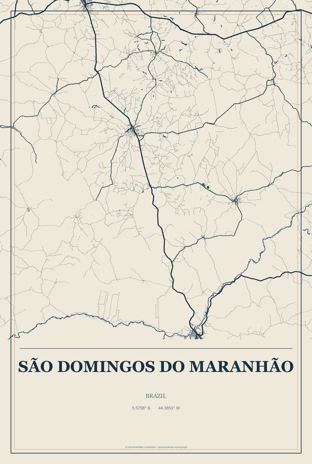 São Domingos do Maranhão, Brazil City Map Aluminum Sign in Coastal Cutout style