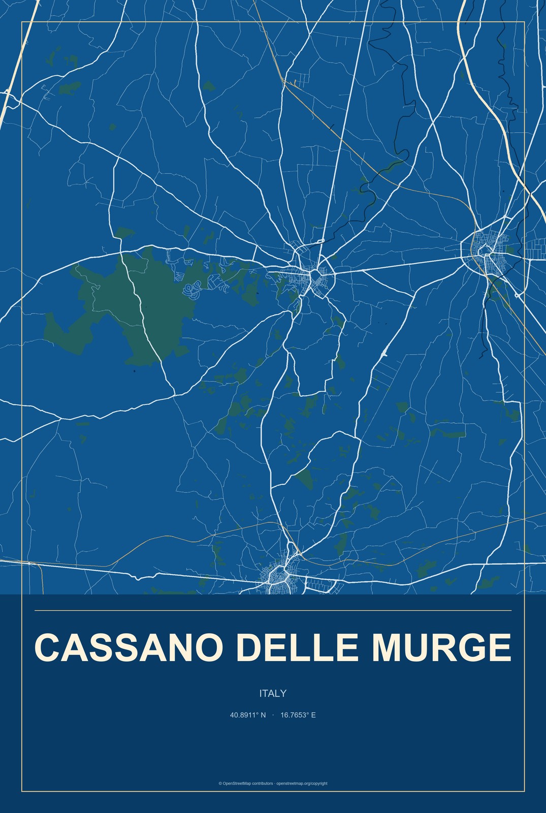Cassano delle Murge, Italy City Map Aluminum Sign in Harbor Cobalt style