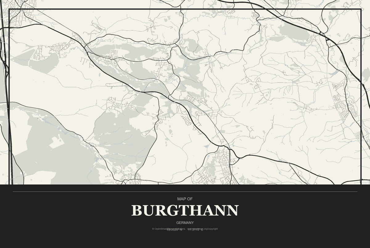 Burgthann, Germany City Map Aluminum Sign in Museum Plaque style