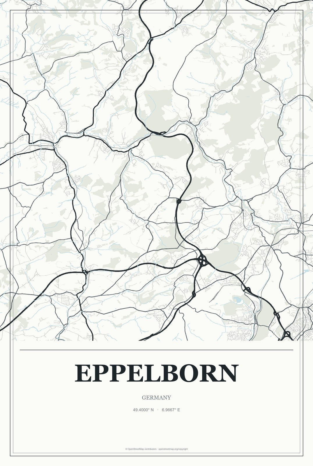 Eppelborn, Germany City Map Aluminum Sign in Gallery Air style