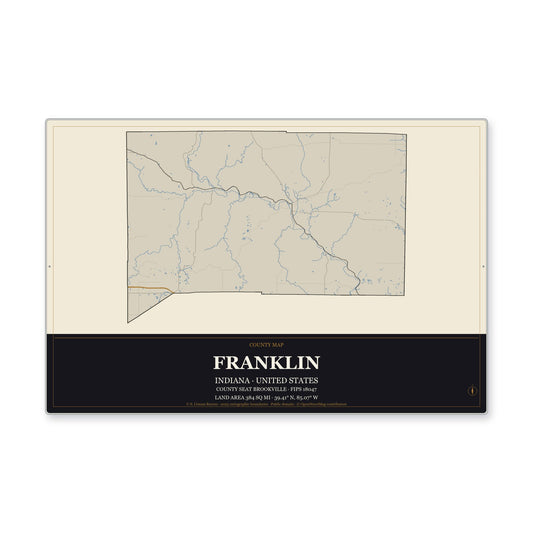 Franklin County, Indiana Map Aluminum Sign in Museum Plaque style