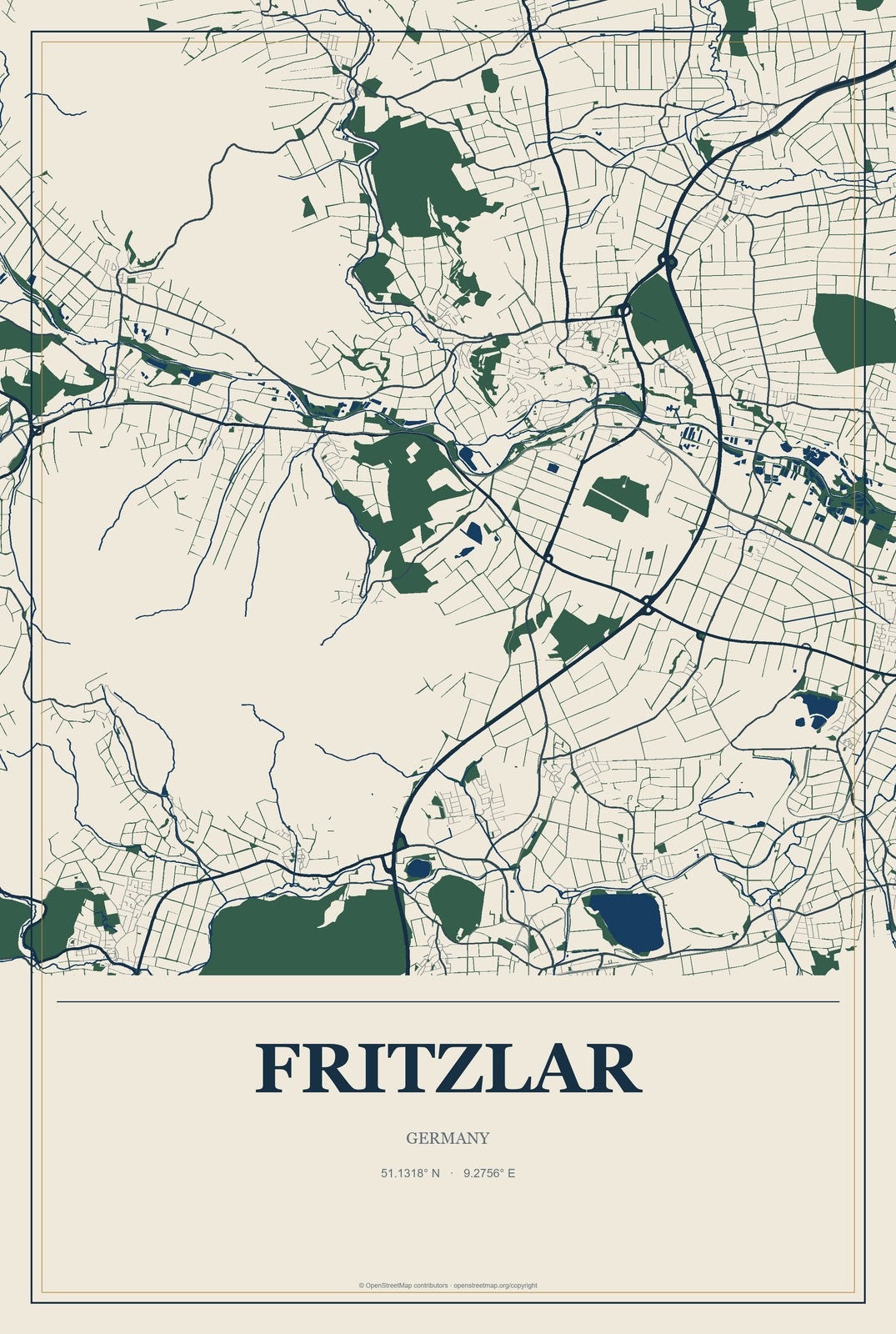 Fritzlar, Germany City Map Aluminum Sign in Coastal Cutout style