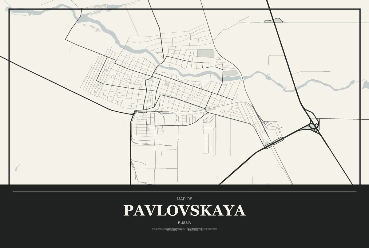 Pavlovskaya, Russia City Map Aluminum Sign in Museum Plaque style