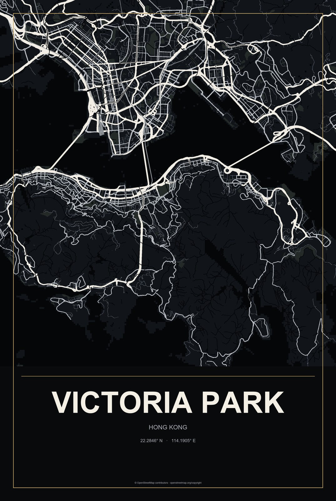 Victoria Park, Hong Kong City Map Aluminum Sign in Metropolitan Noir style