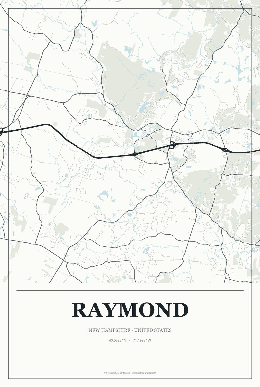 Raymond, New Hampshire City Map Aluminum Sign in Gallery Air style