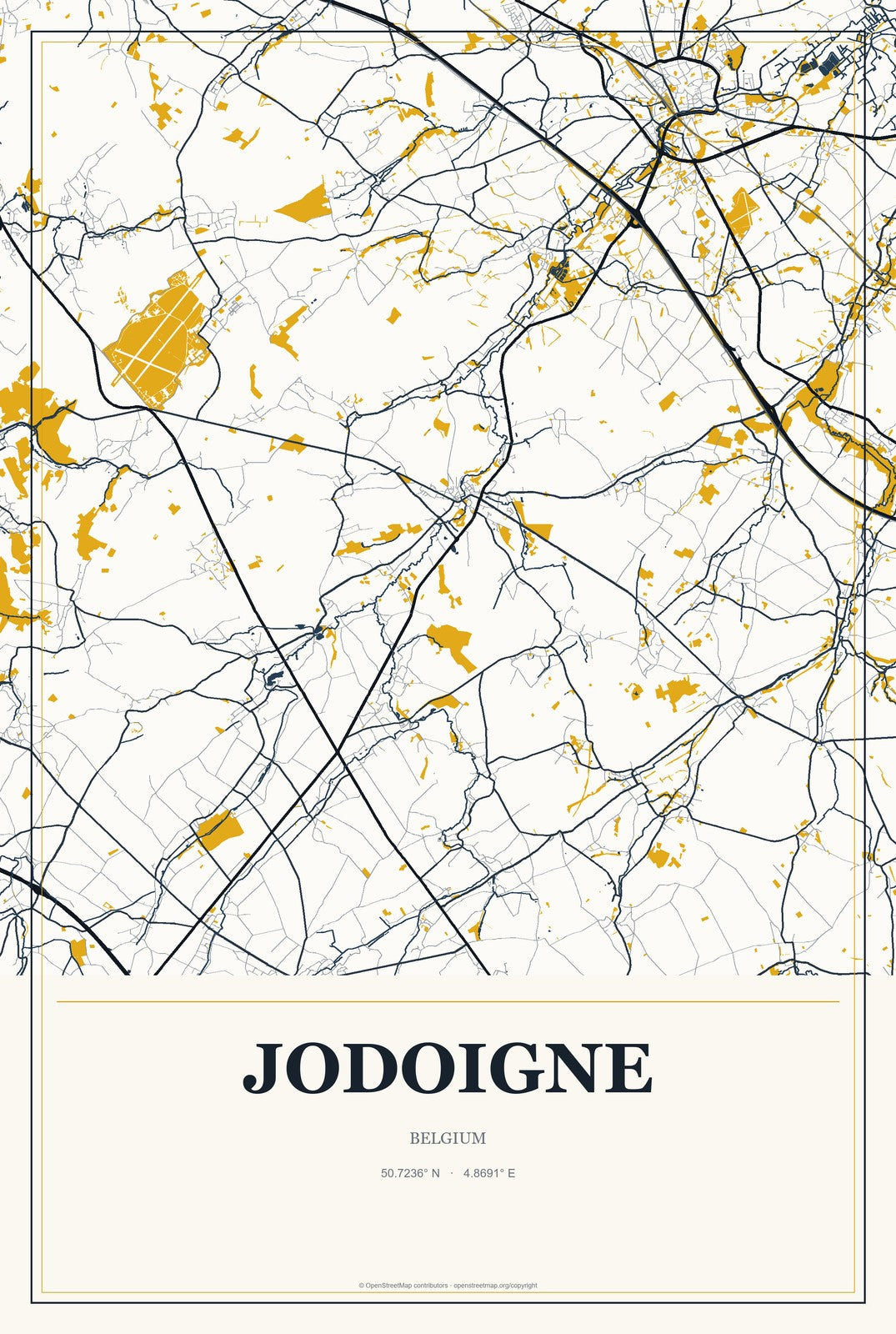 Jodoigne, Belgium City Map Aluminum Sign in Citrine Modern style