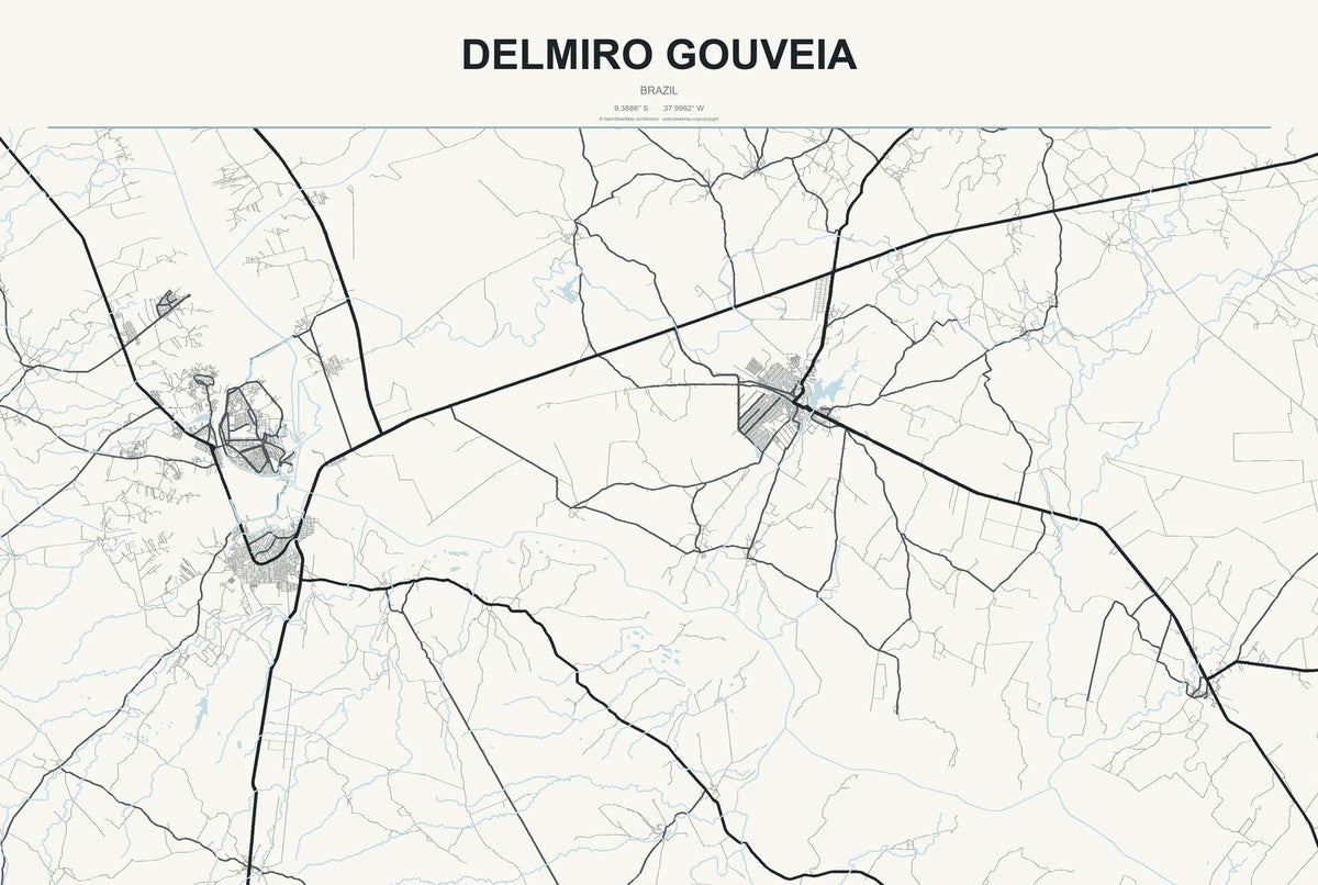 Delmiro Gouveia, Brazil City Map Aluminum Sign in Headline Atlas style