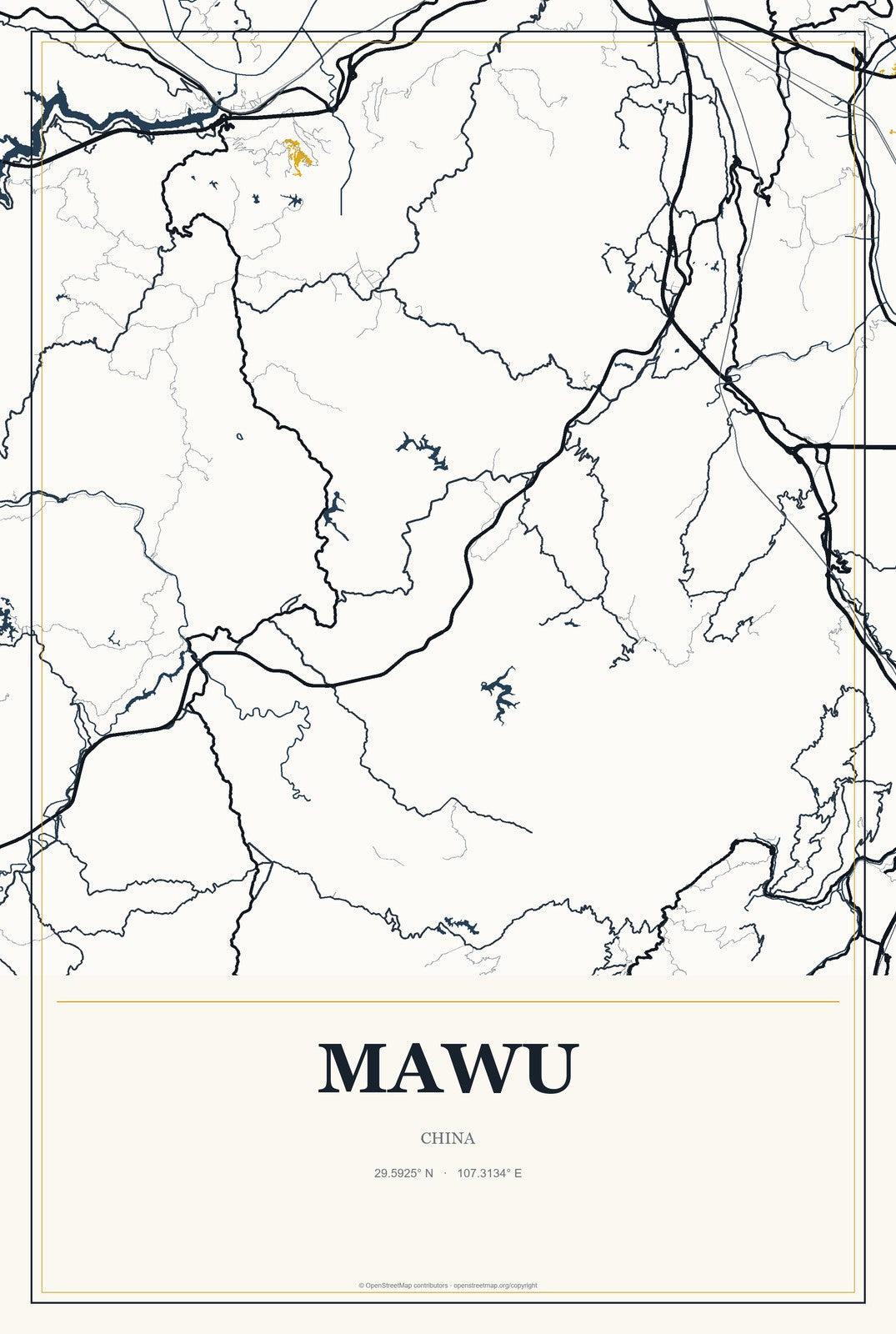Mawu, Gansu, China City Map Aluminum Sign in Citrine Modern style