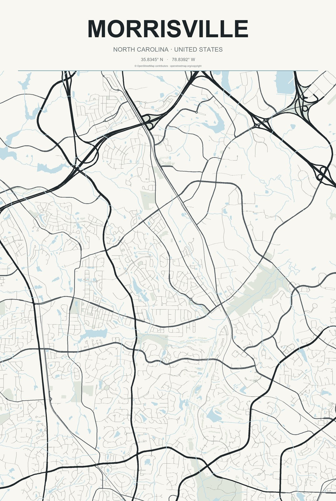 Morrisville, North Carolina City Map Aluminum Sign in Headline Atlas style