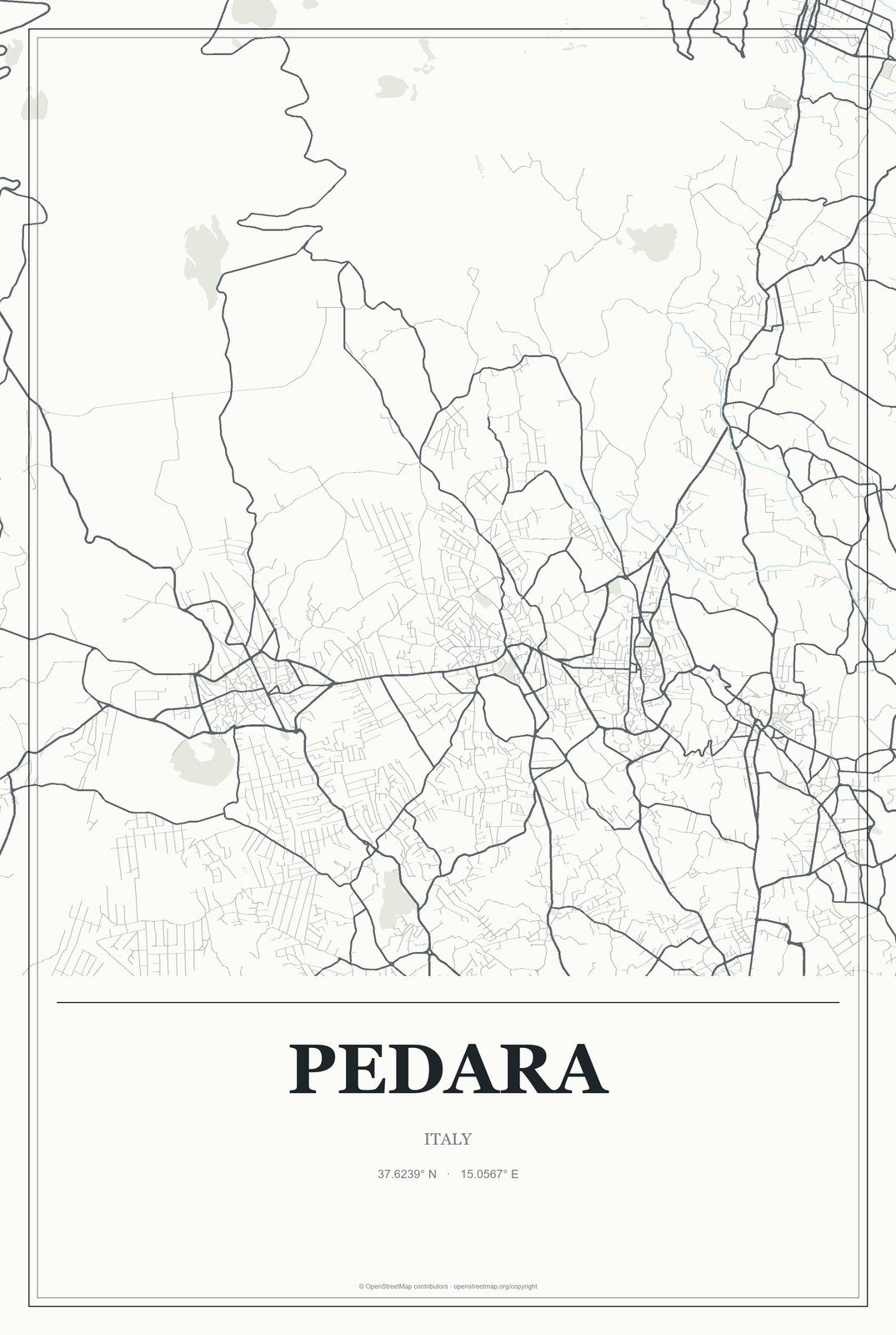 Pedara, Italy City Map Aluminum Sign in Gallery Air style