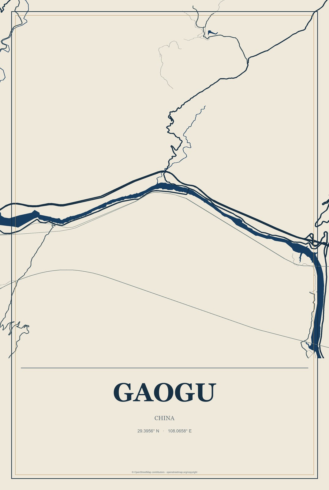 Gaogu, China City Map Aluminum Sign in Coastal Cutout style