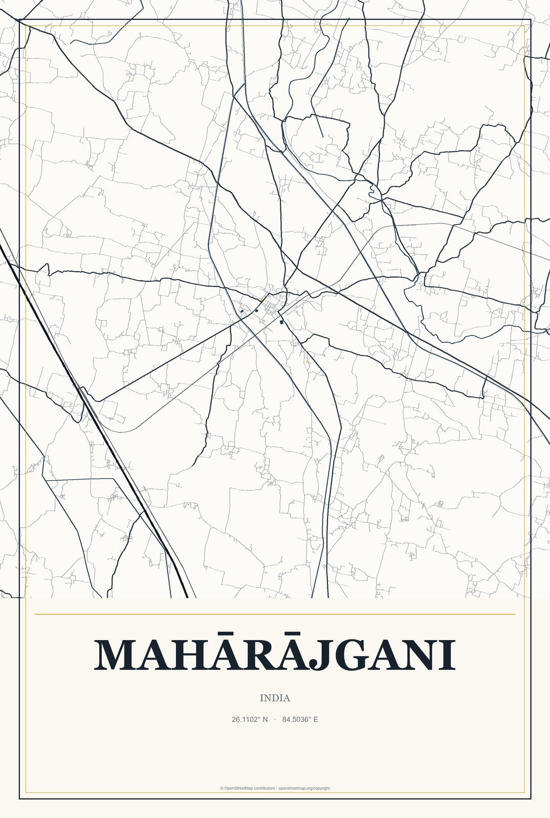 Mahārājgani, India City Map Aluminum Sign in Citrine Modern style