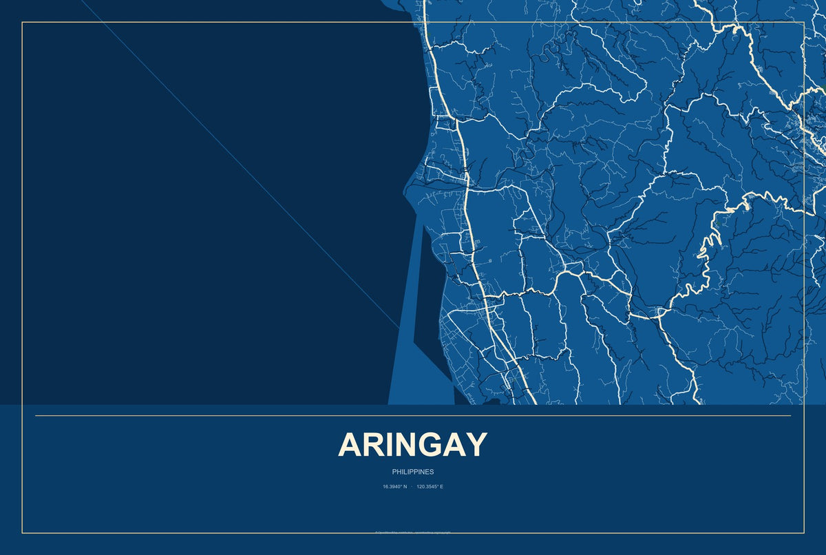 Aringay, Philippines City Map Aluminum Sign in Harbor Cobalt style