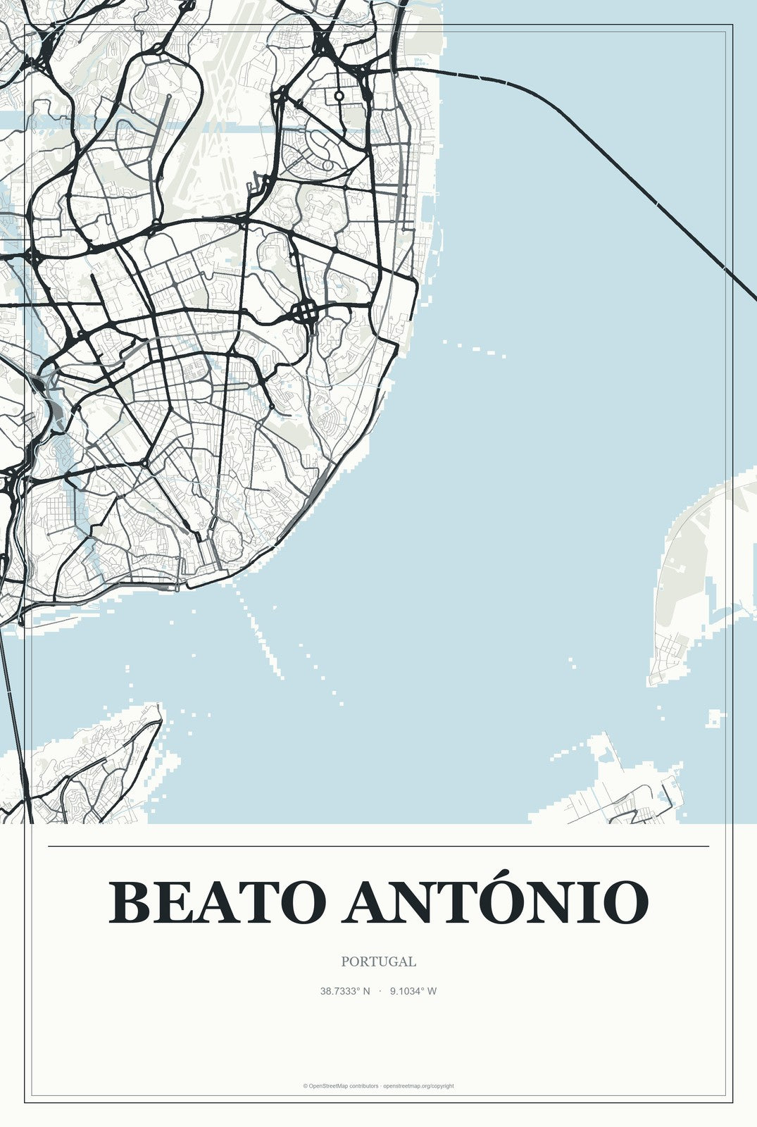Beato António, Portugal City Map Aluminum Sign in Gallery Air style