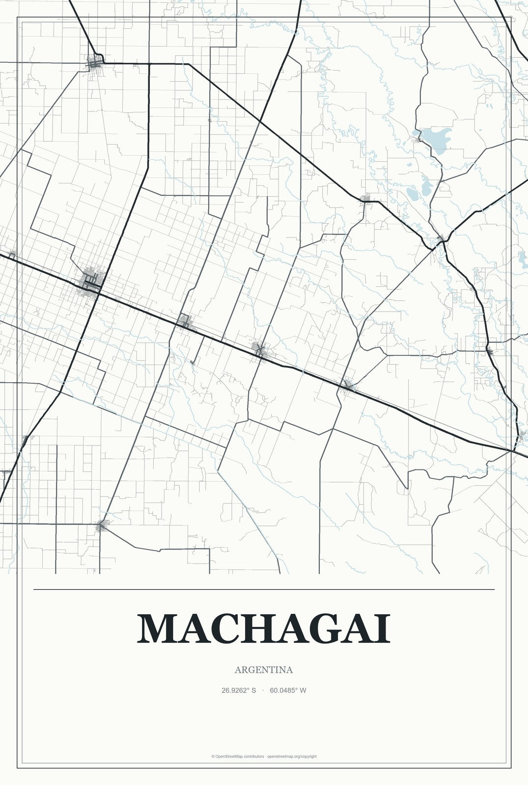 Machagai, Argentina City Map Aluminum Sign in Gallery Air style