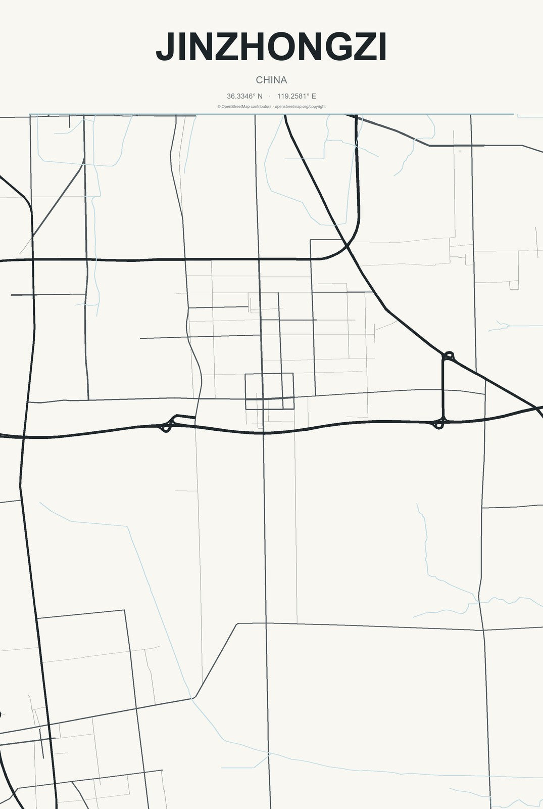 Jinzhongzi, China City Map Aluminum Sign in Headline Atlas style