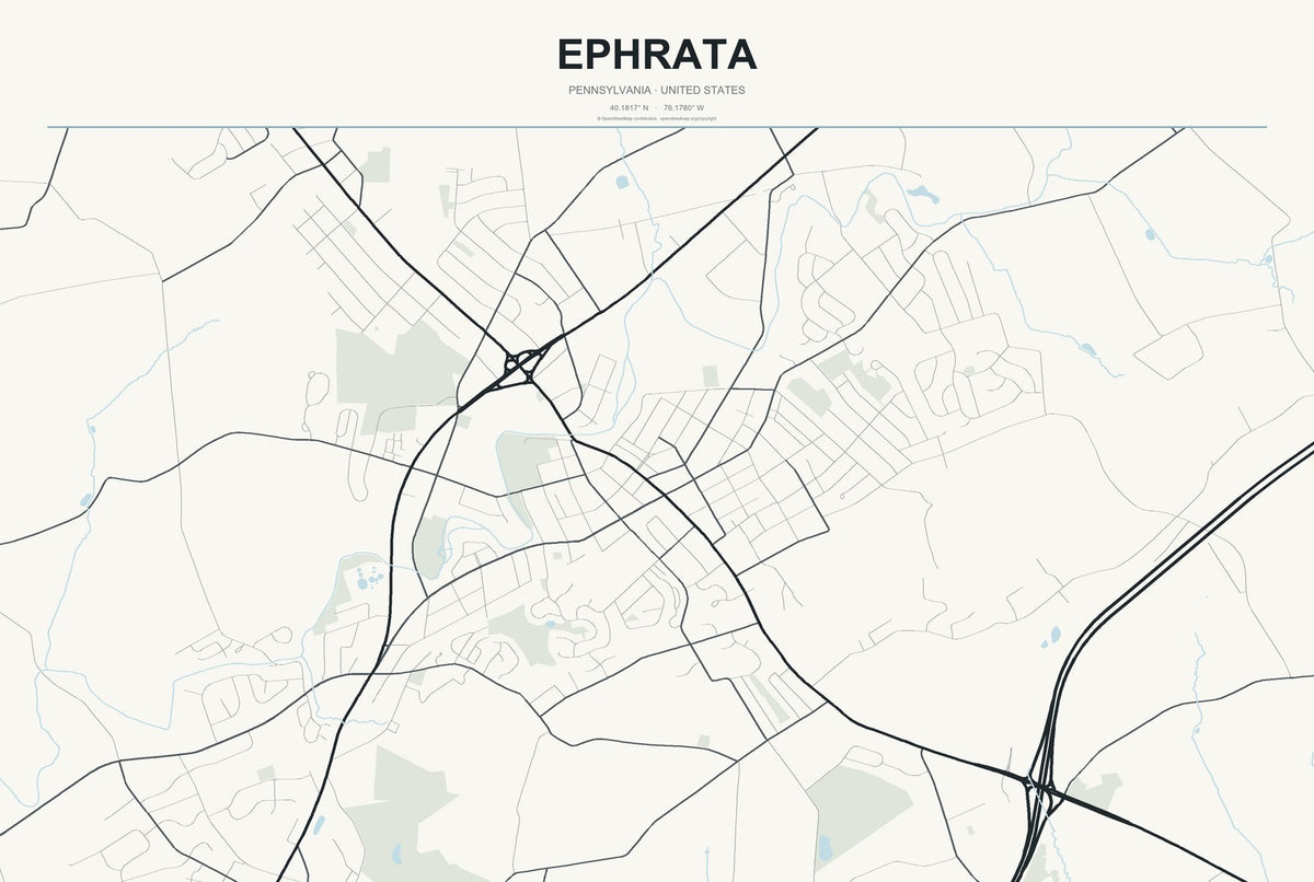 Ephrata, Pennsylvania City Map Aluminum Sign in Headline Atlas style