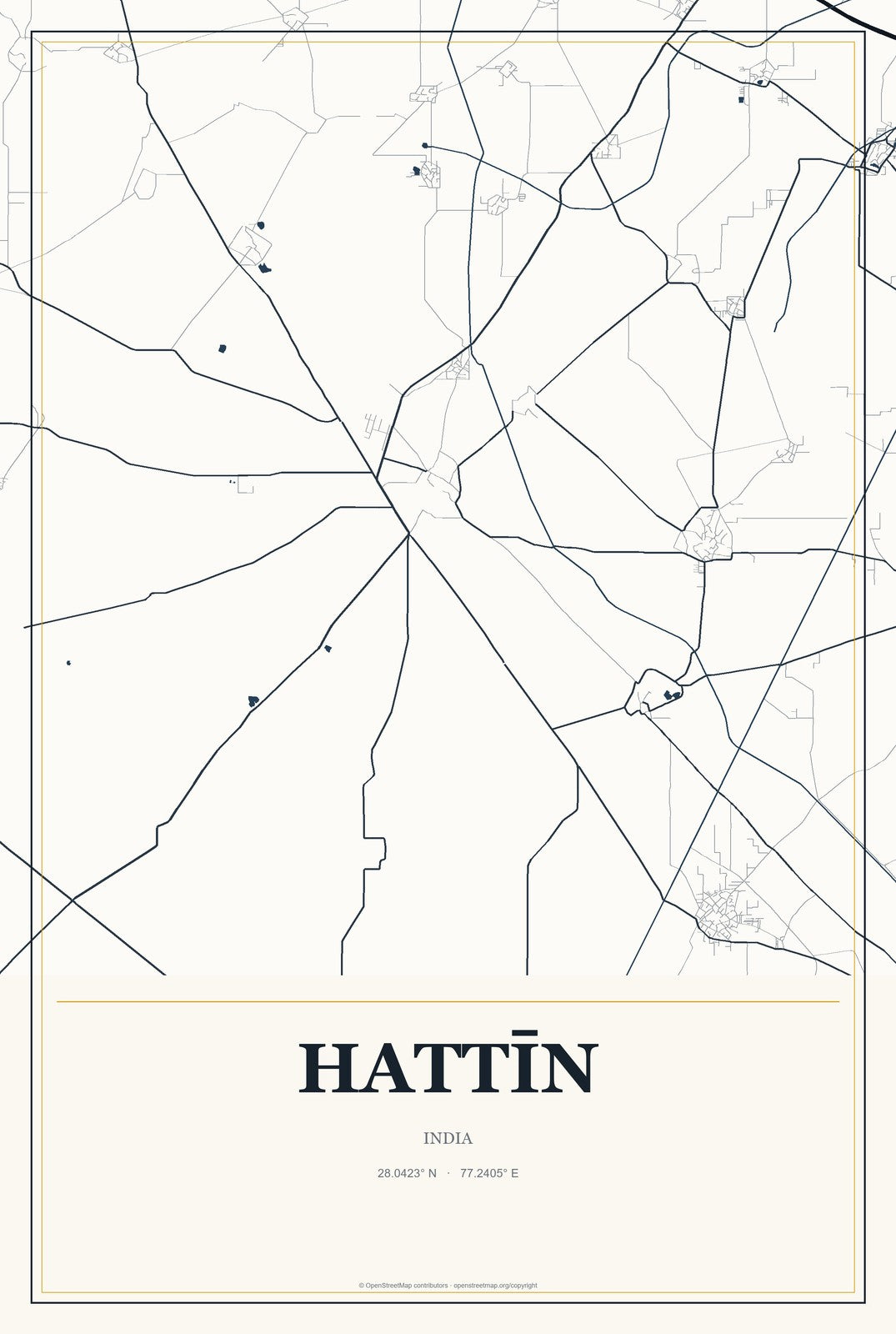Hattīn, India City Map Aluminum Sign in Citrine Modern style