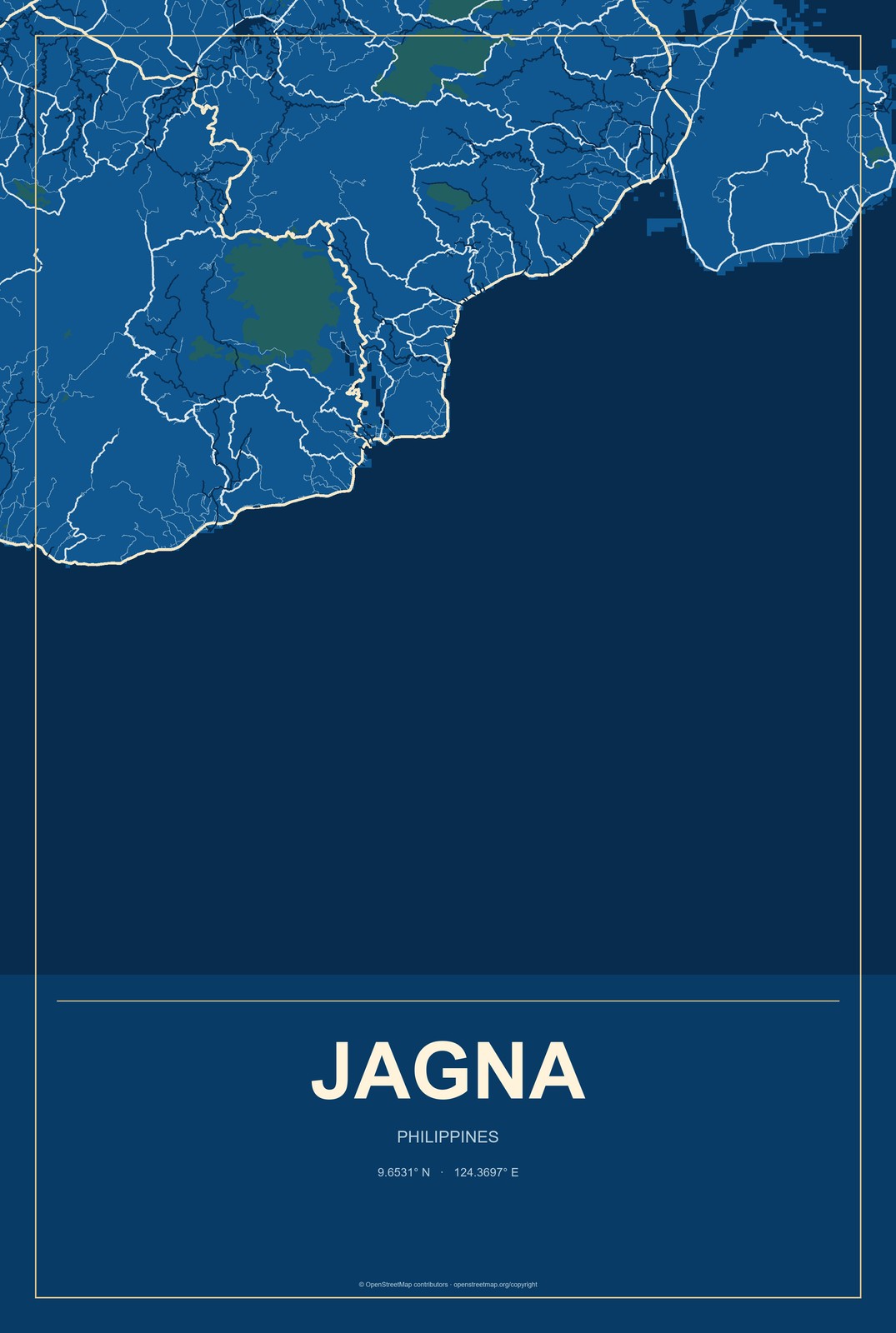 Jagna, Philippines City Map Aluminum Sign in Harbor Cobalt style