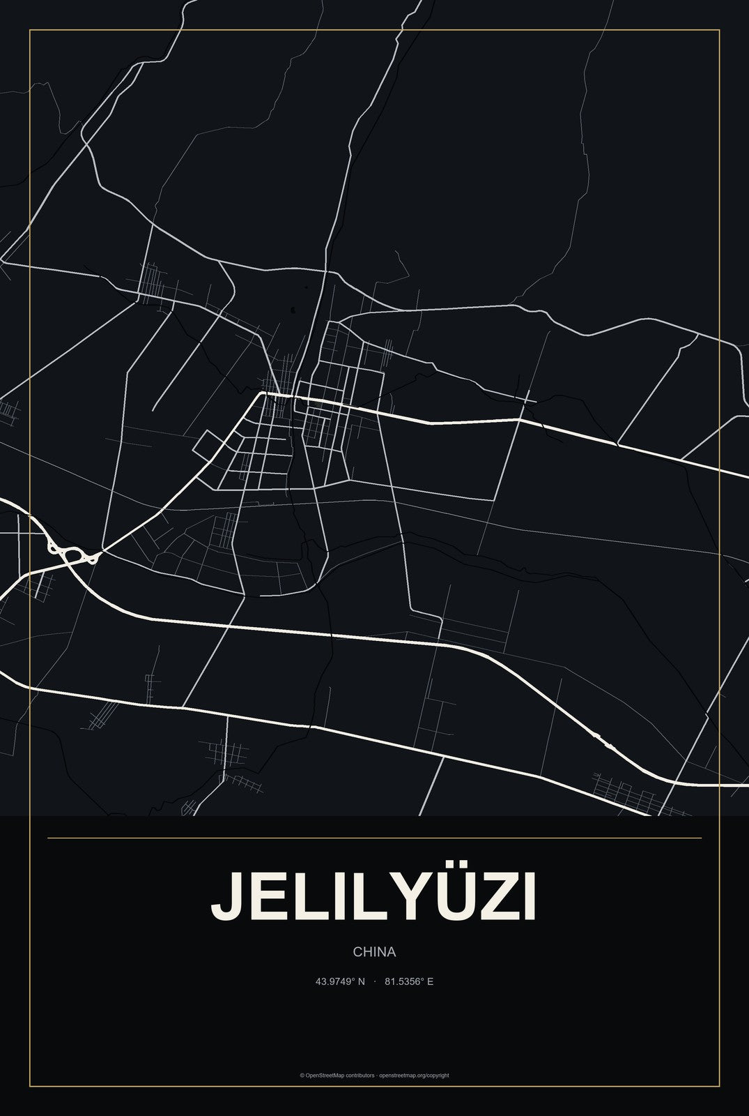 Jelilyüzi, China City Map Aluminum Sign in Metropolitan Noir style