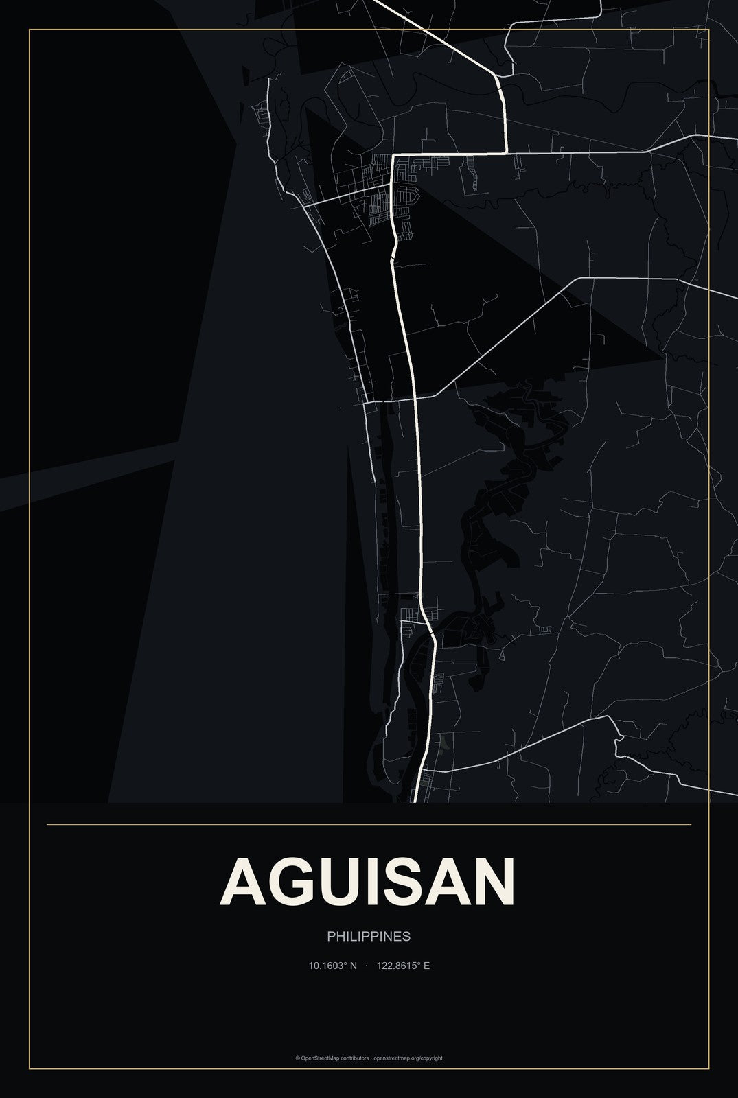 Aguisan, Philippines City Map Aluminum Sign in Metropolitan Noir style