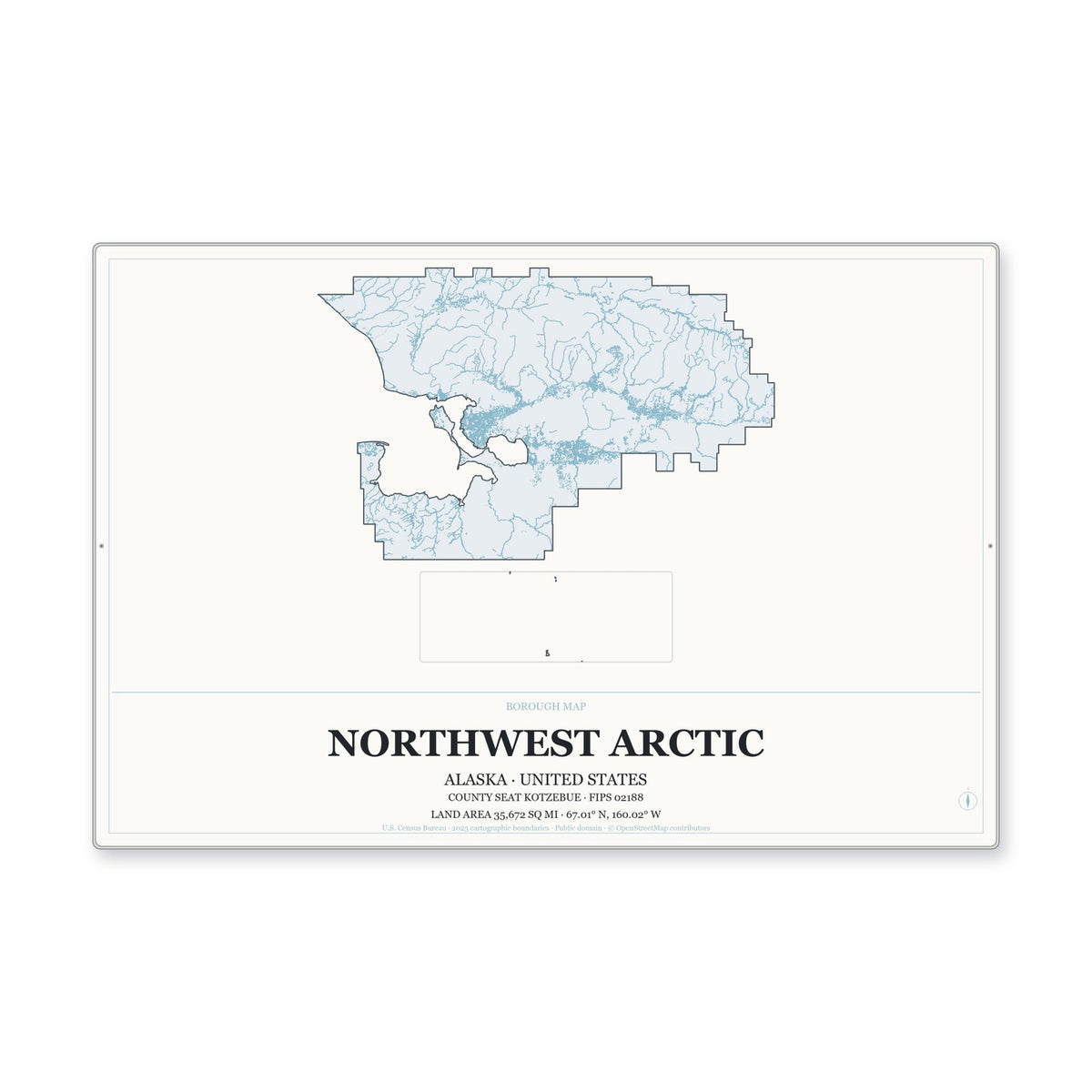 Northwest Arctic Borough, Alaska Map Aluminum Sign in Gallery Air style