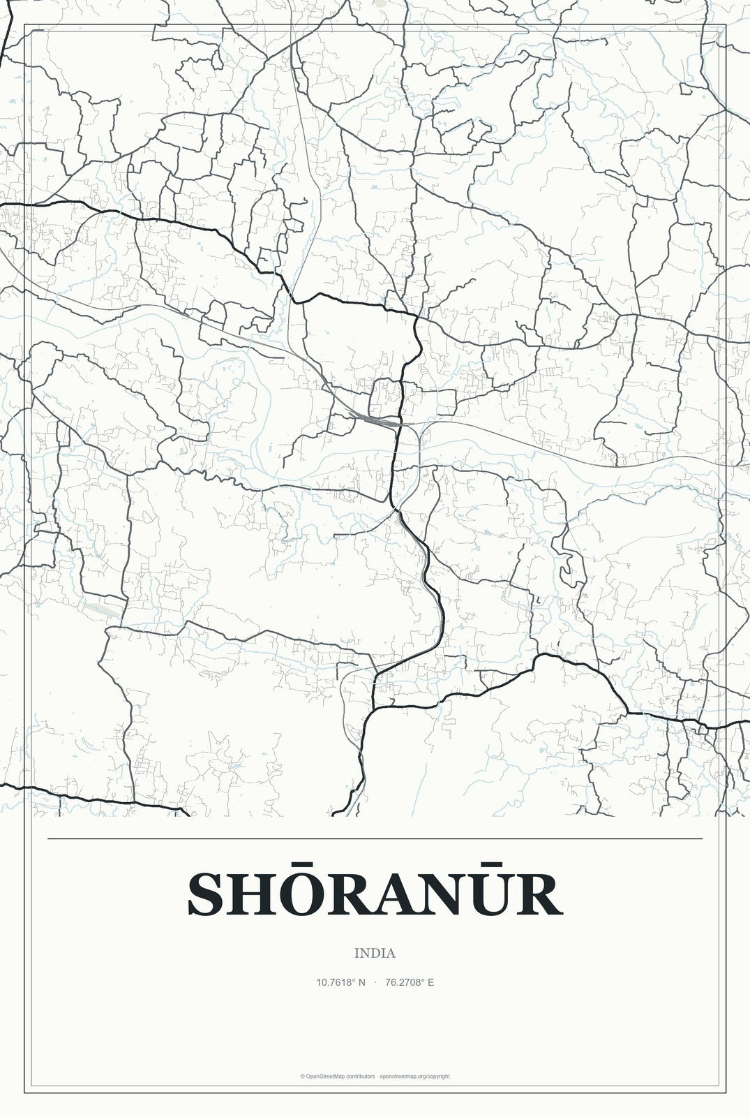Shōranūr, India City Map Aluminum Sign in Gallery Air style