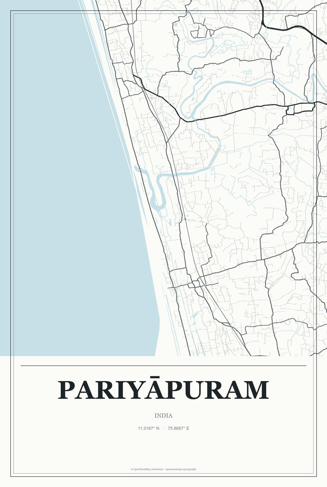 Pariyāpuram, India City Map Aluminum Sign in Gallery Air style