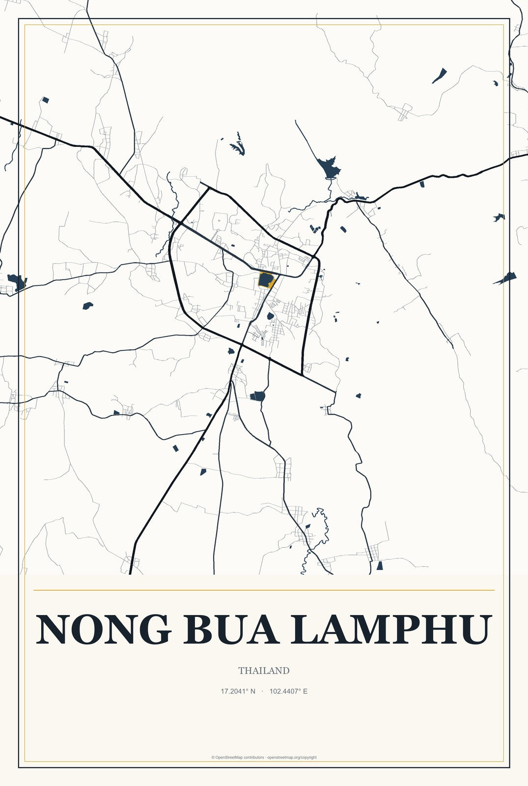 Nong Bua Lamphu, Thailand City Map Aluminum Sign in Citrine Modern style