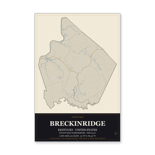 Breckinridge County, Kentucky Map Aluminum Sign in Museum Plaque style